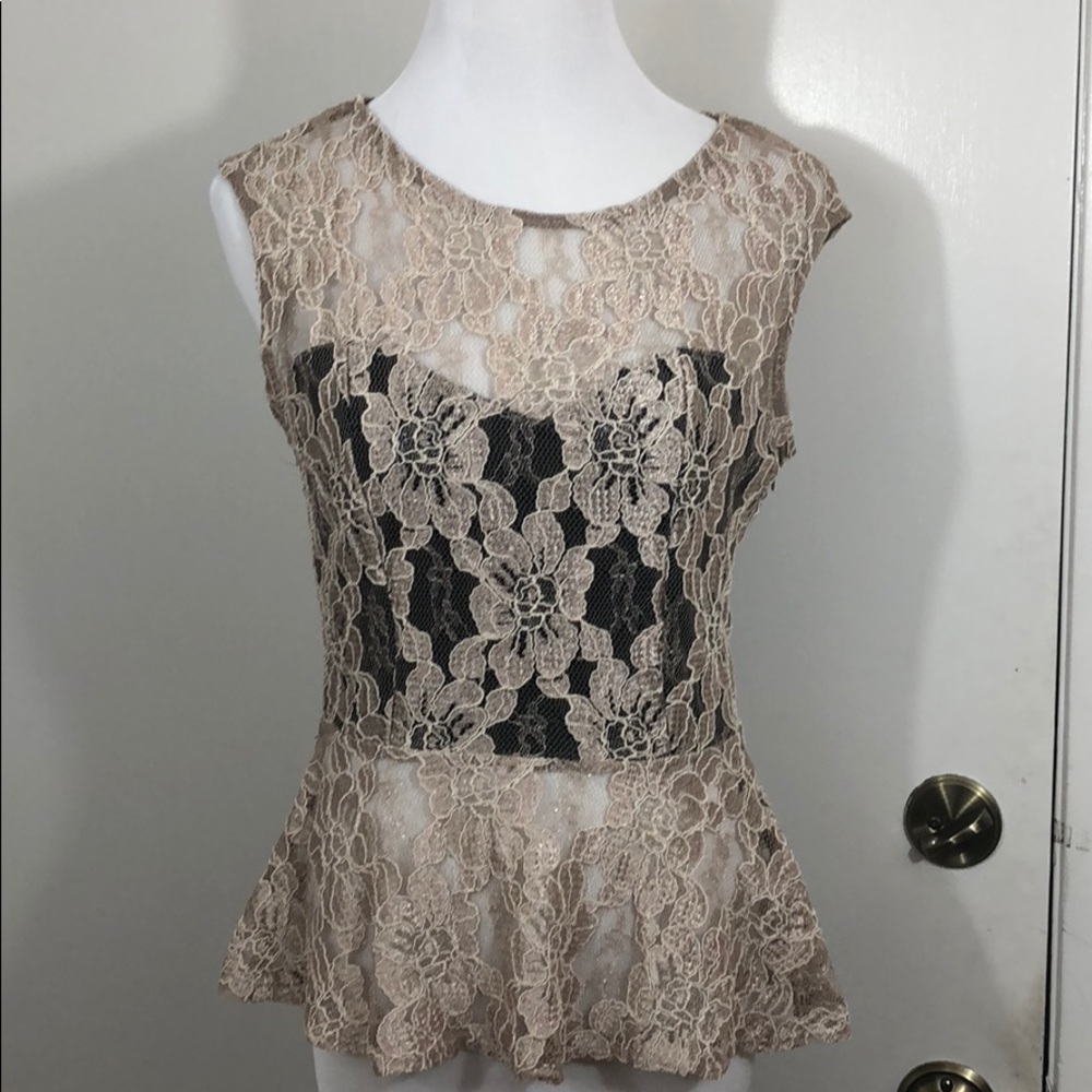 Gorgeous Champagne Lace Peplum Top